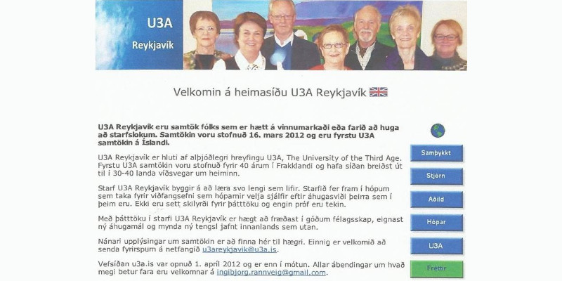 Fyrsta vefsíða U3A Reykjavík 2012